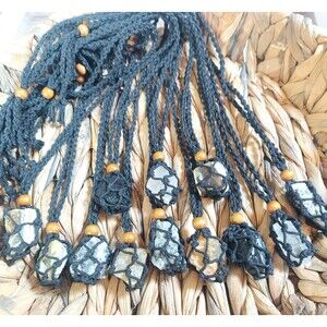 Bulk lot of 12 Handmade Natural Stone Macrame Necklaces Raw Crystals Rough Gems